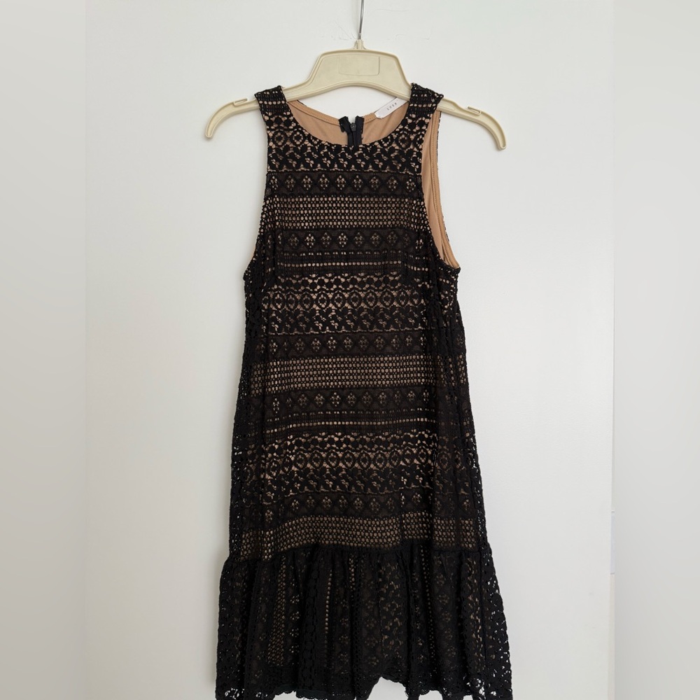 Lush Black Lace Dress with Nude Lining